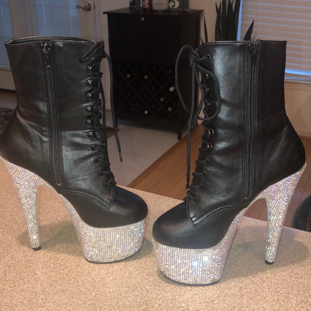 Pleaser Bejeweled platform stripper booties